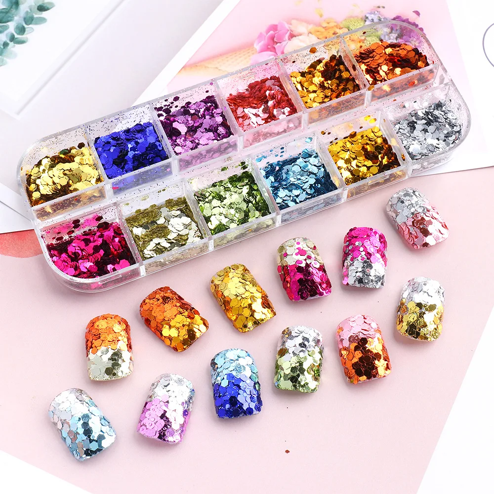 

New 12-box Nail Polish Sequins Mixed Hexagonal Sequins Nail Art Accessories DIY Set