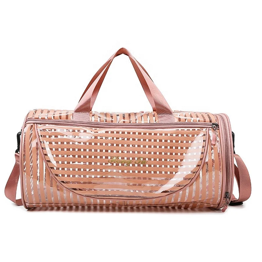 

Transparent waterproof PVC travel bag ladies yoga fitness luggage bag weekend overnight duffel bag, Black,white,pink
