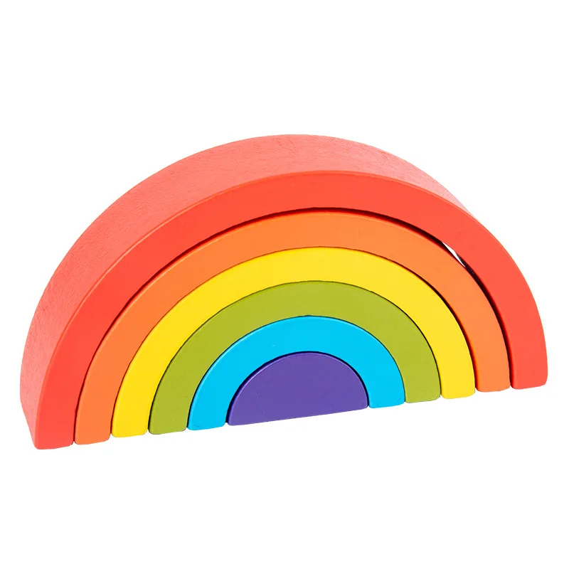 

High quality Large Rainbow Stacker Wooden Toys For Kids Creative Rainbow Building Blocks Montessori Educational Toy Children