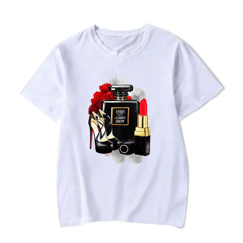 

Aesthetic Clothing Perfume Bottles Flower Watercolor Graphic T Shirt Women