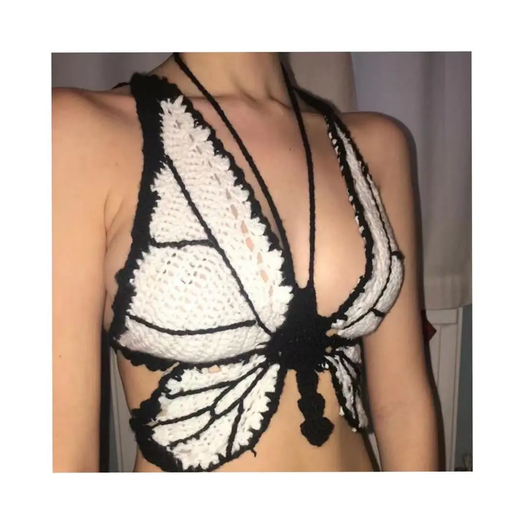 

2021 summer women knitted halter sexy crop camis backless workout top street style crochet top for women sexy crochet outfit bra