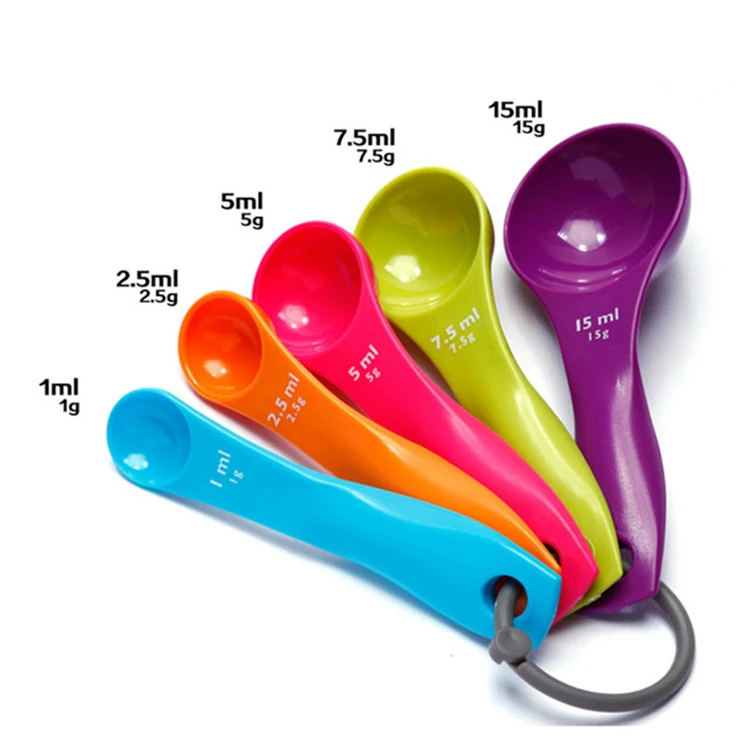5Pcs Wicemoon Measuring Spoon Set Multicolor Silicone Kitchenware Cooking Tools with Plastic Handle and Hanging Loop