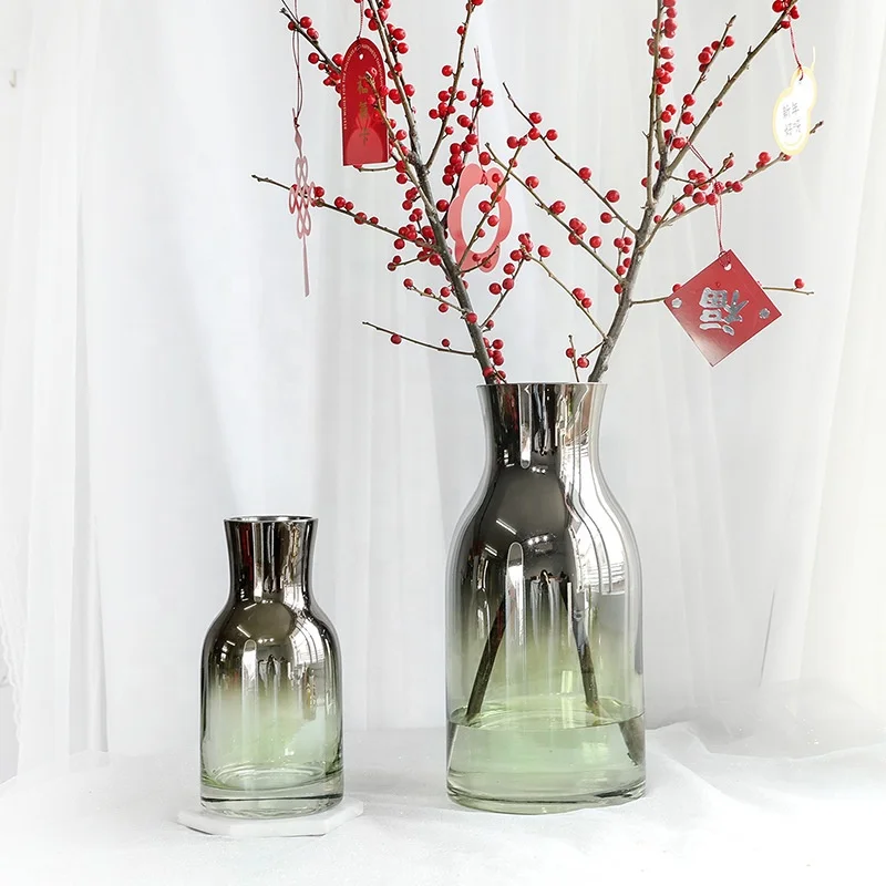 

Nordic electroplating modern ins wind simple mustard green transparent glass vase flower arrangement flower home decoration orna, Clear transparent