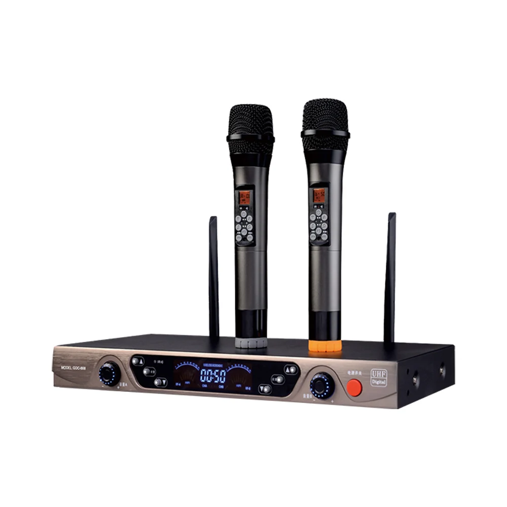 

Dual Channel Two Handheld Cordless Uhf Wireless Microphone For KTV