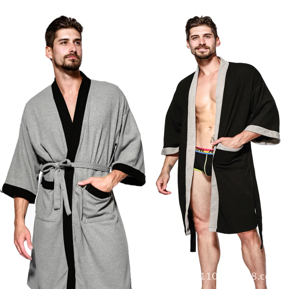 

2021 new High quality Five star hotel cotton men's waffle robe bathrobe sweat sauna bath towel