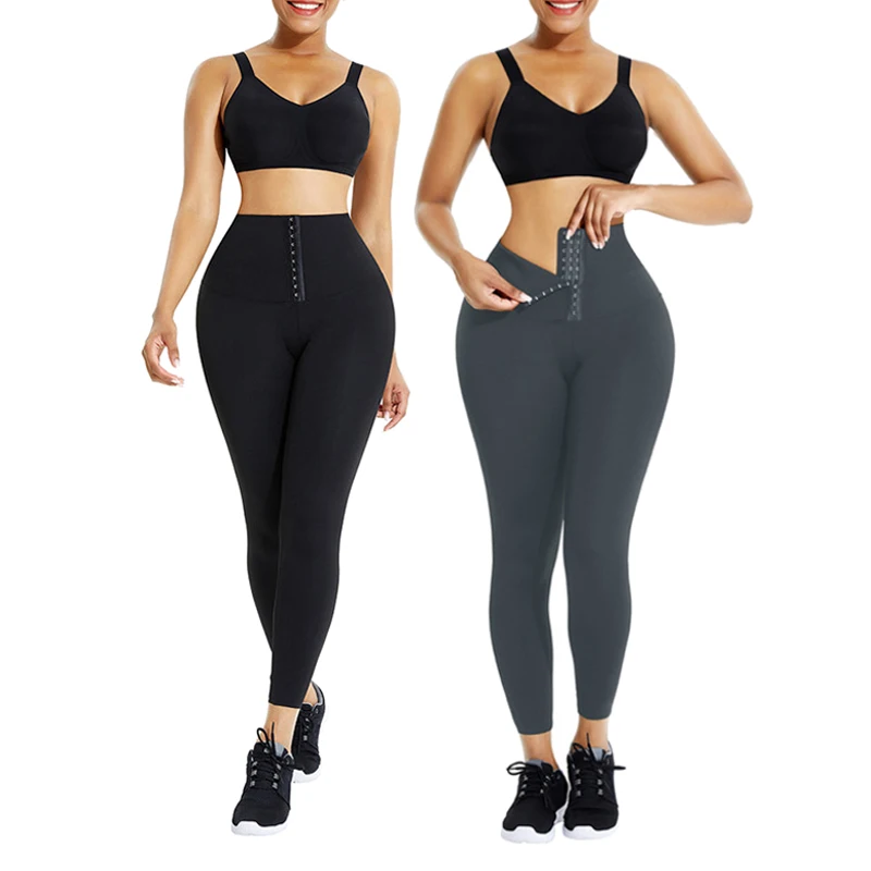 

In Stock Dropship Waist Trainer Sports Sweat Gym Leggings For Women, Gray, black