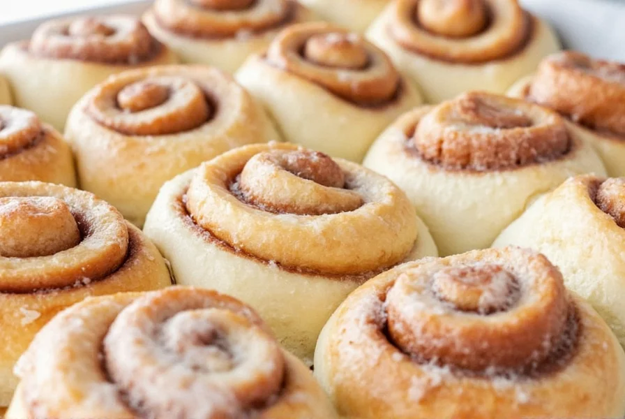 Perfectly baked Grand's Cinnamon Rolls with golden brown exterior and melted icing drizzle
