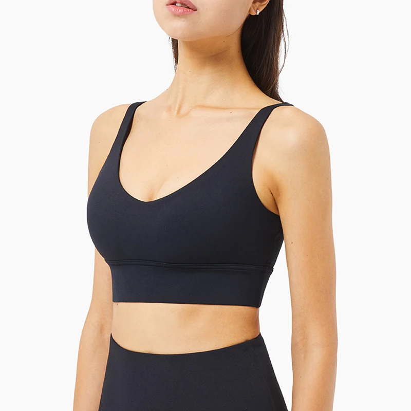 

Deep V-neck Sports Bra for Women Workout Tank Tops Yoga Athletic Crop Tops Padded Longline Wirefree Bras