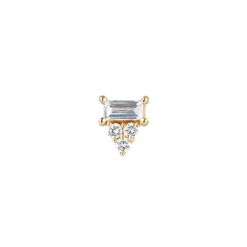 

Modern single diamond shaped rectangular bread spiral cartilage ear stud jewelry 925 silver stud earrings, Gold