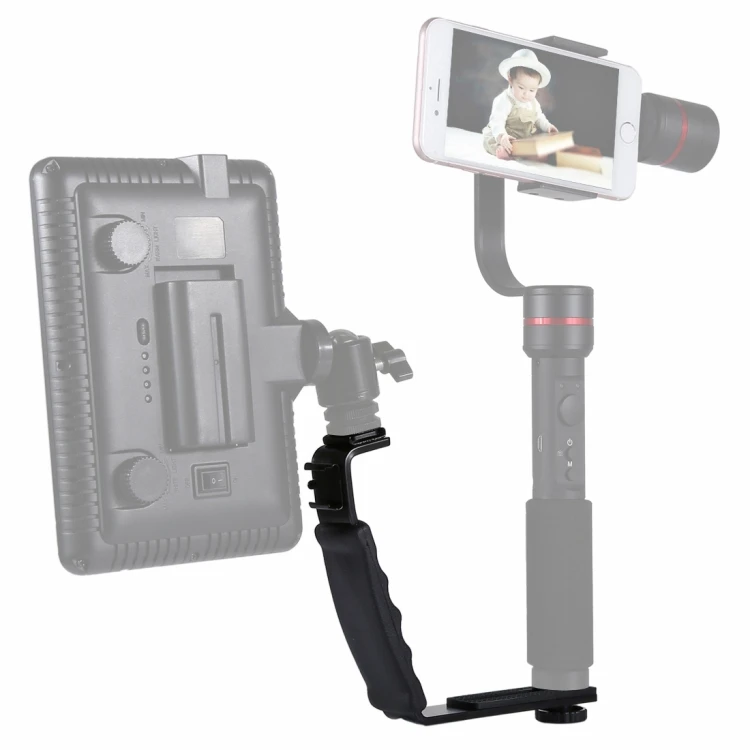 

PULUZ L-Shape Bracket Handheld Grip Holder with Dual Side Cold Shoe Mounts for Video Light Flash DSLR Camera Holder, Black