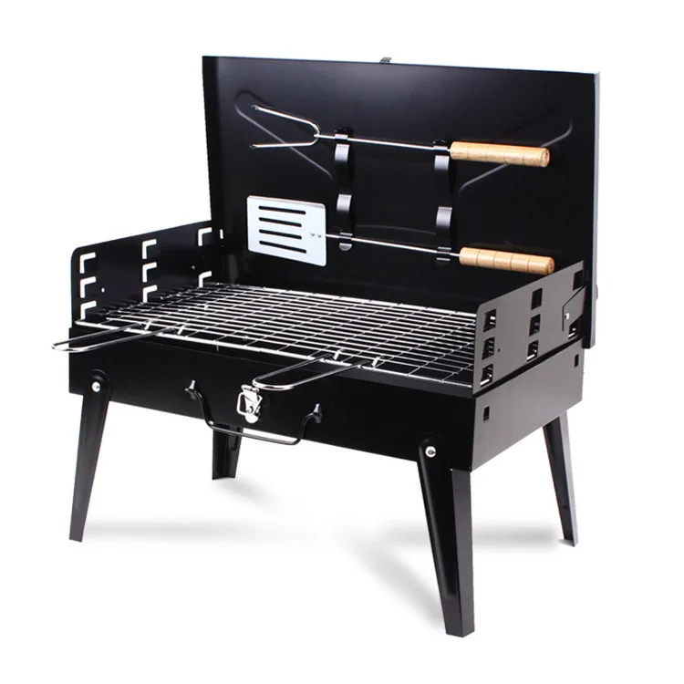 

Factory Direct Sales Camping Patio Box Barbecue Foldable Charcoal Portable Outdoor Grill BBQ, Black