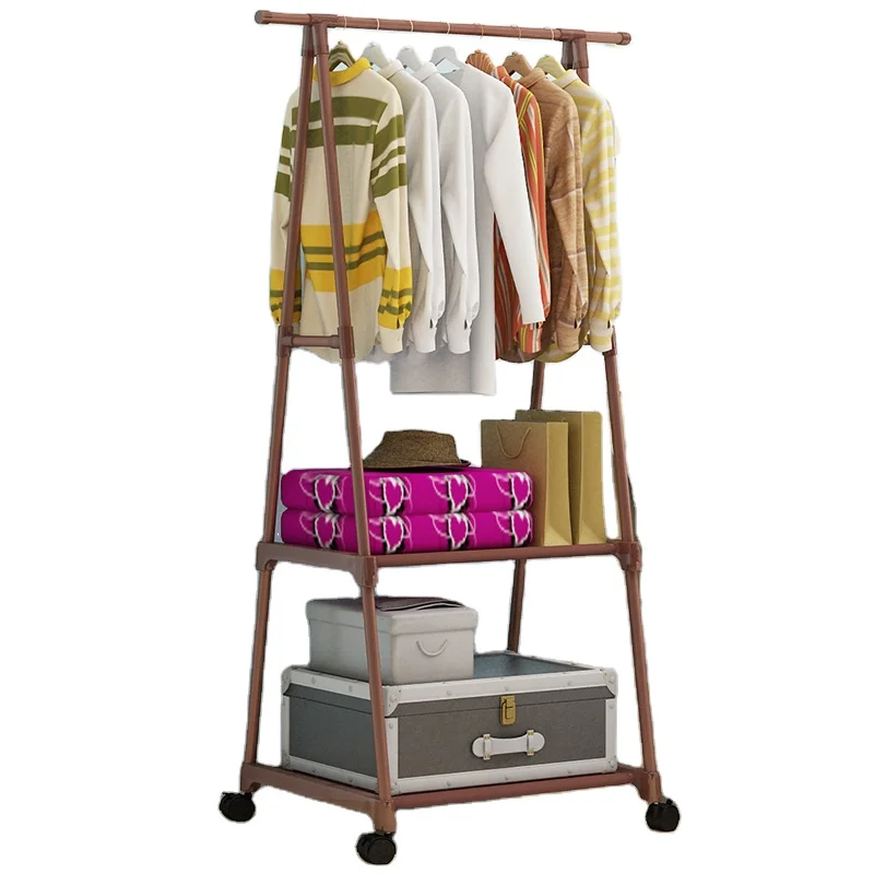

Standing triangle clothes display rack with storage shelf rack