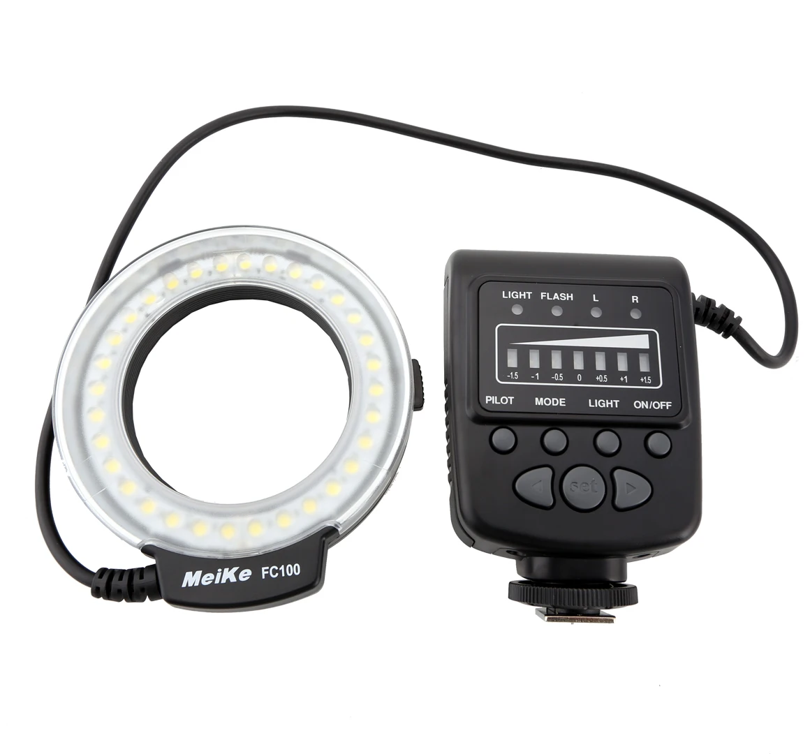 

Meike MK-FC100 LED Macro Ring Flash Light for Canon Nikon Pentax Olympus DSLR Camera Camcorder with Adapter Rings, Black