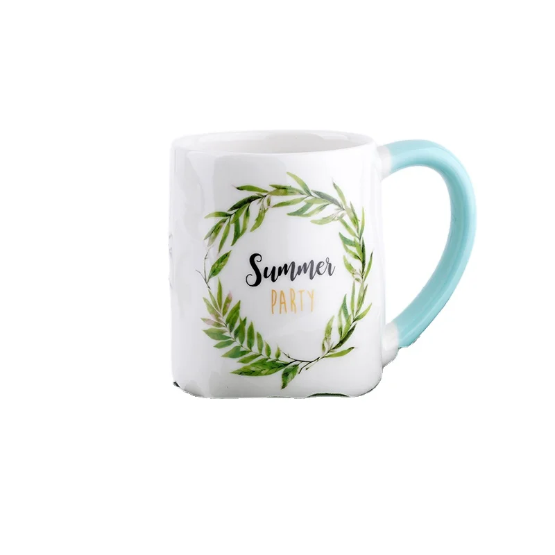 

wholesale blue ceramic mug coffee ceramic cup strong handle ceramic tea cup set