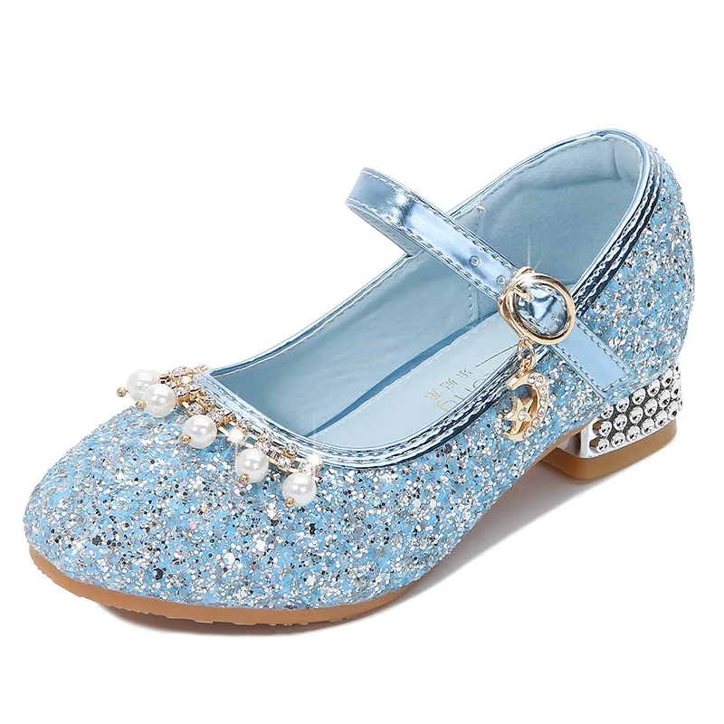 

KD9024 Wholesale new girls' crystal sequin low heel shoe girl princess bow spring summer girls mary janes dress shoes, Customized