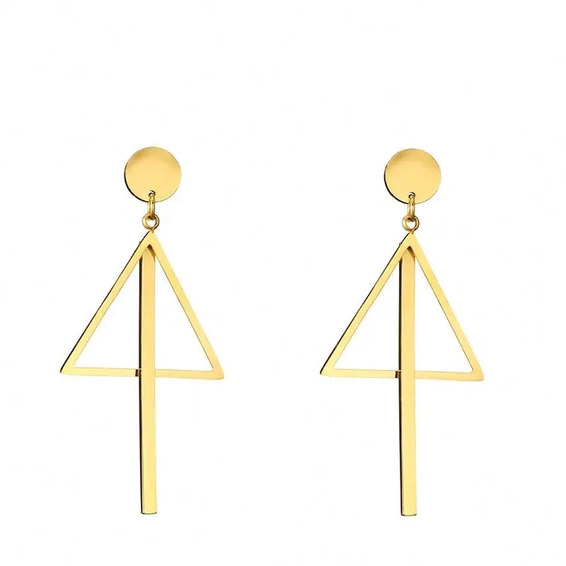 

Unique High Quality Factory Price Triangle Bar Pendant Gold Long Dangle Earrings