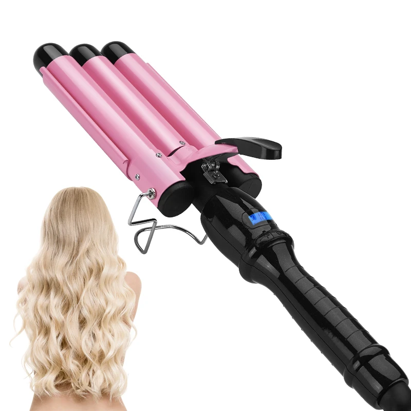 

Home new 3 in 1 three barrel ceramic Ionic big wave curler automatic LCD curling iron with triple barrel hair waver hair curler
