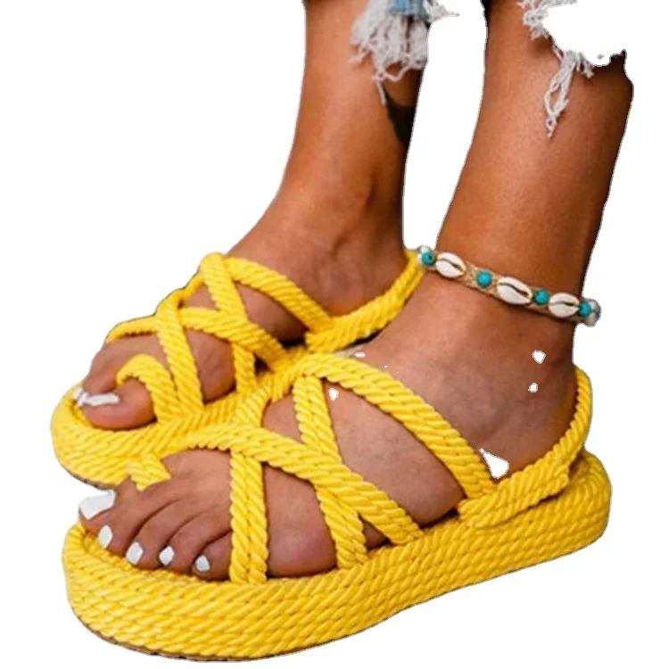 

2021 New Fashion Women Criss Cross Lace-Up Casual Sandals Toe Ring Open Toe Slip On Beach platform Slides Shoes