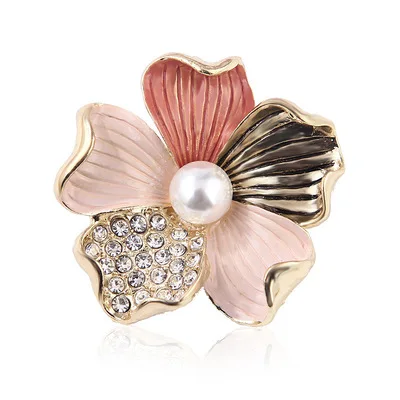 

New Fashion Festival Bride Party Enamel Metal Alloy Coat Pearl Crystal Three Colors Flower Shape Women Corsage Brooch Pins