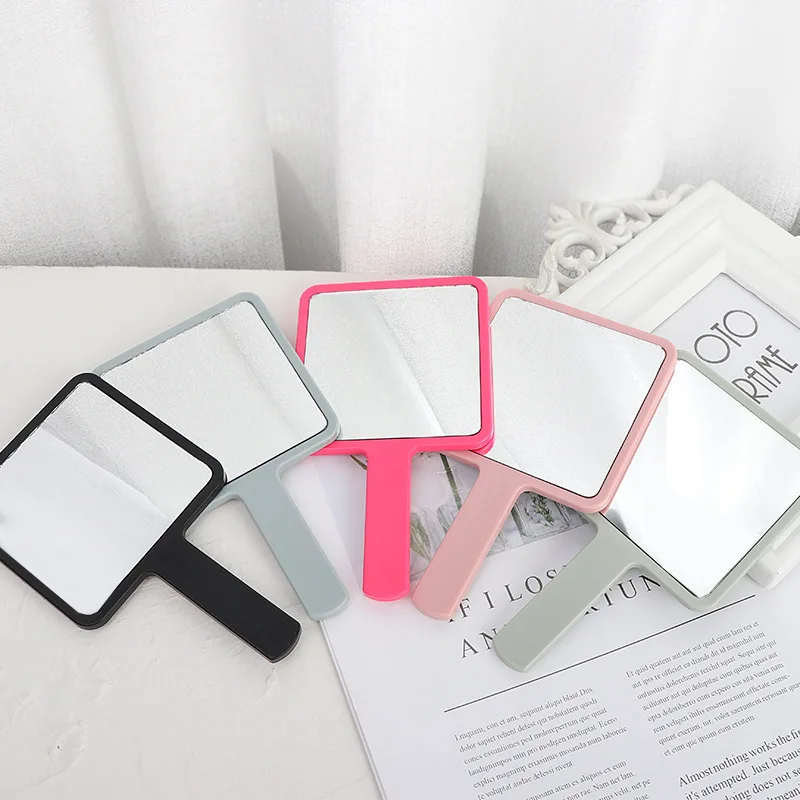 

Small MOQ custom logo square shapes cosmetic cute pink hand mirrors private label wholesale bulk salon hand held mirro, As picture