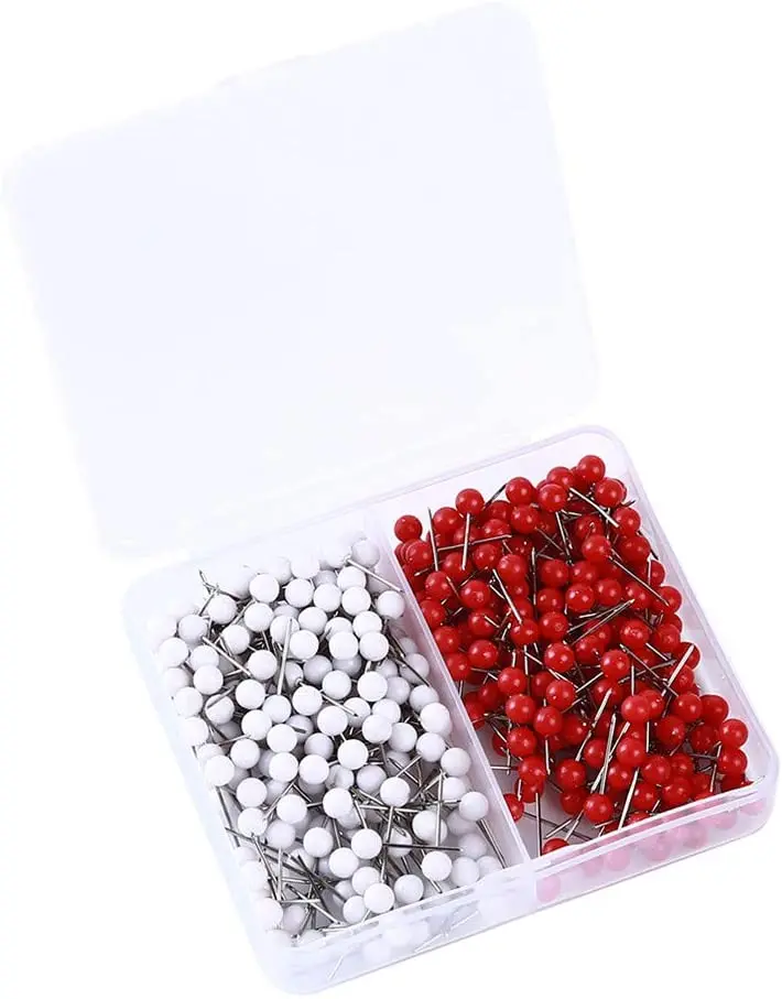 

Red and White 1/8 inch map pins 400 Pcs/Box plastic bottle head thumb tacks map pins for Office Accessories, Black.red,blue,white,green,yellow