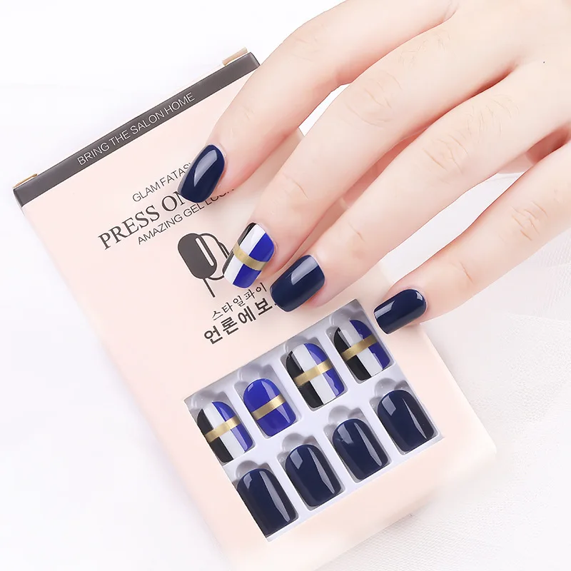 

Wholesale Full Cover Nail Tips Art Decoration False Artificial Press on Nails Custom Fashion Multicolor Nail Stickers, 16 colors