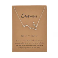 

New Style Silver Color Plating Rhinestone 12 Constellations Zodiac Signs Brown Card Necklace