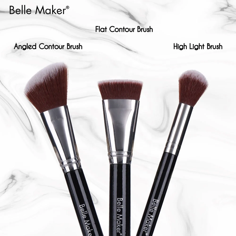 

Black shiny professional Wholesale custom logo fashion upscale glam 3 pcs makeup brush set, contour highlight powder blender