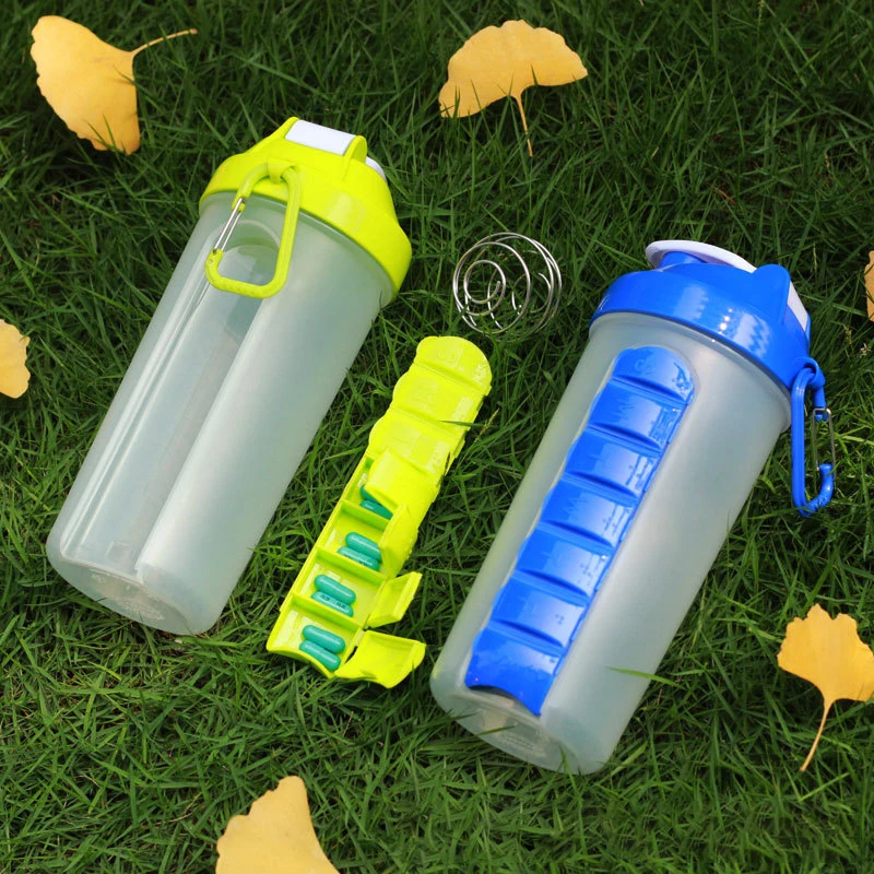 

600ML Outdoor Travel Plastic PC Material Water Bottle With Daily Pill Box Organizer Drinking Bottles With Pill, Customized color