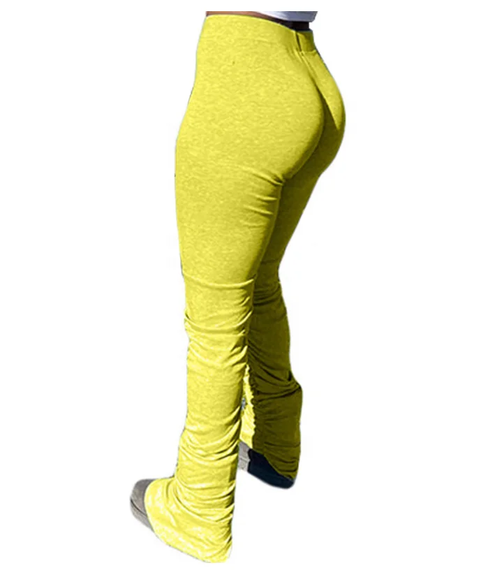 

hot selling fashion solid color womens stacked pants sets leggings for women plus size, White, yellow, gray, green, black, pink, blue