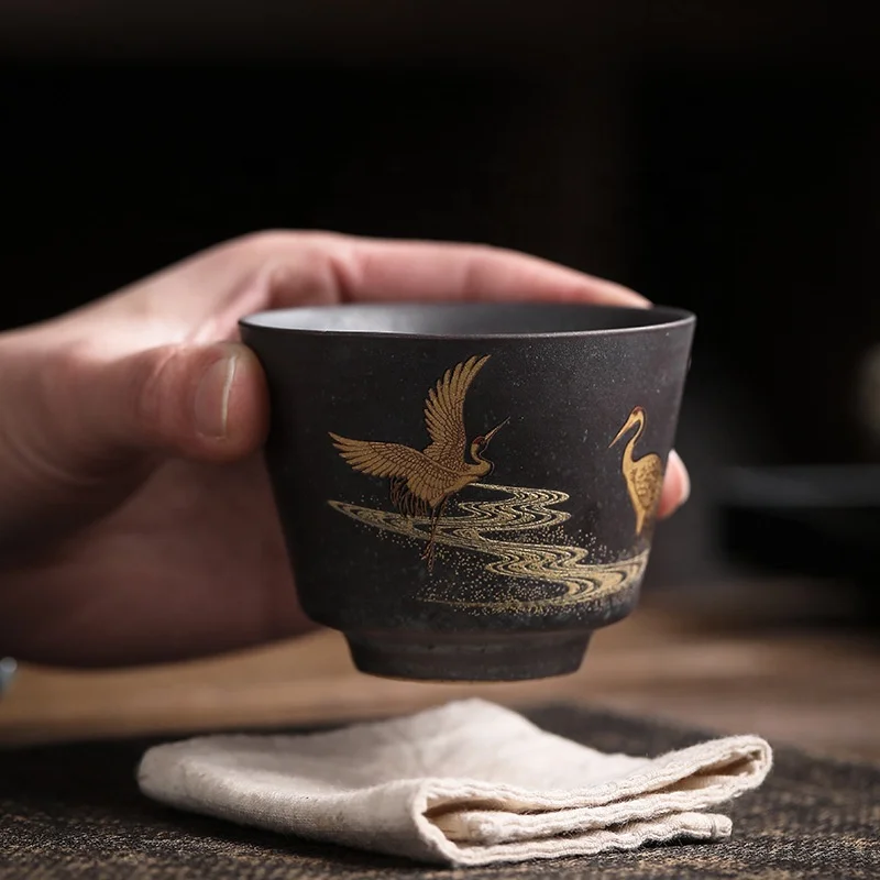 

4 Cups In Gift Package Japanese Style Retro Handmade Tea Cup Set, As pictures