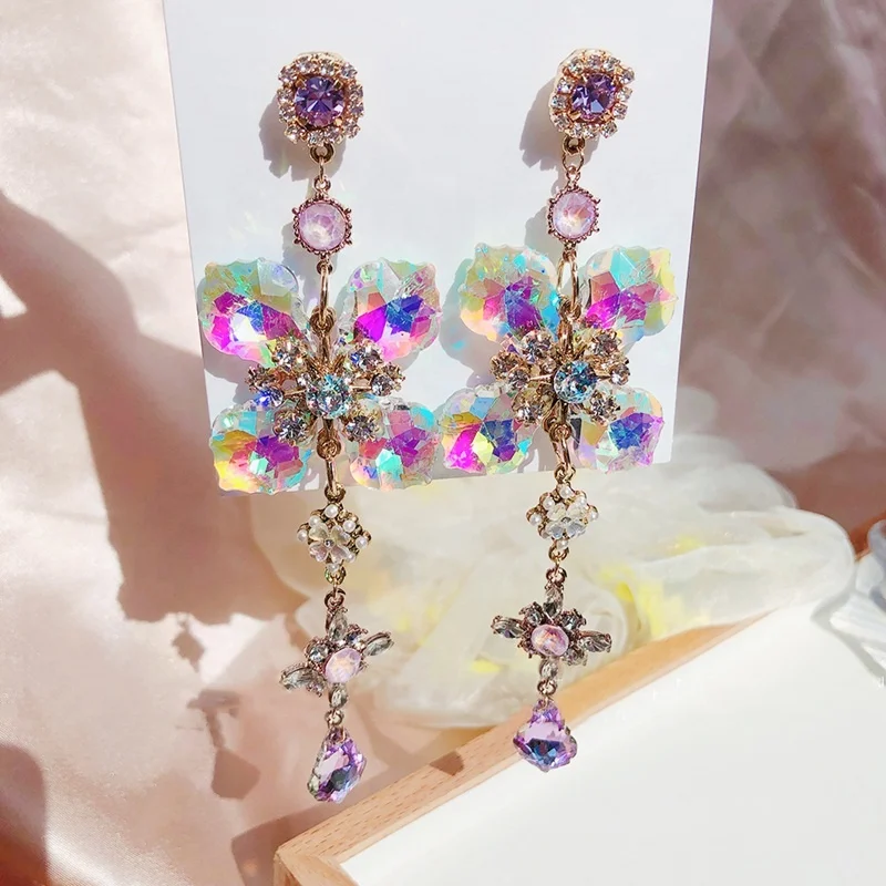 

Korean New Exaggerated Yellow Flower Crystal Long Drop Earrings For Women Girls Luxury Pendientes Jewelry Gifts