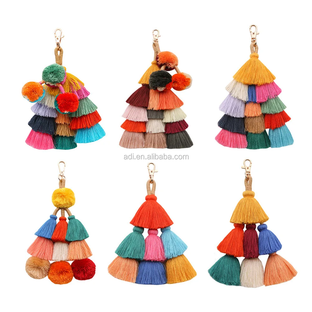 Ad. Jewelry Tassel Stacked Layered Threads Keychain Handmade Decorative