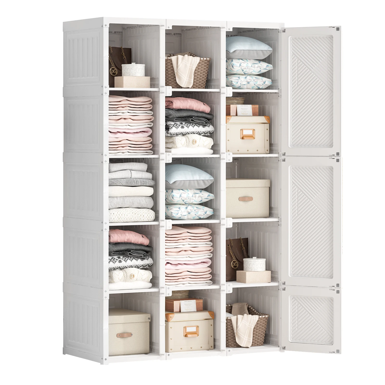 

2021 Amazon Wardrobe Folding Closet Fabric bedroom Furniture Clothes Storage Organizer Cabinet Locker Combination Clothing, White