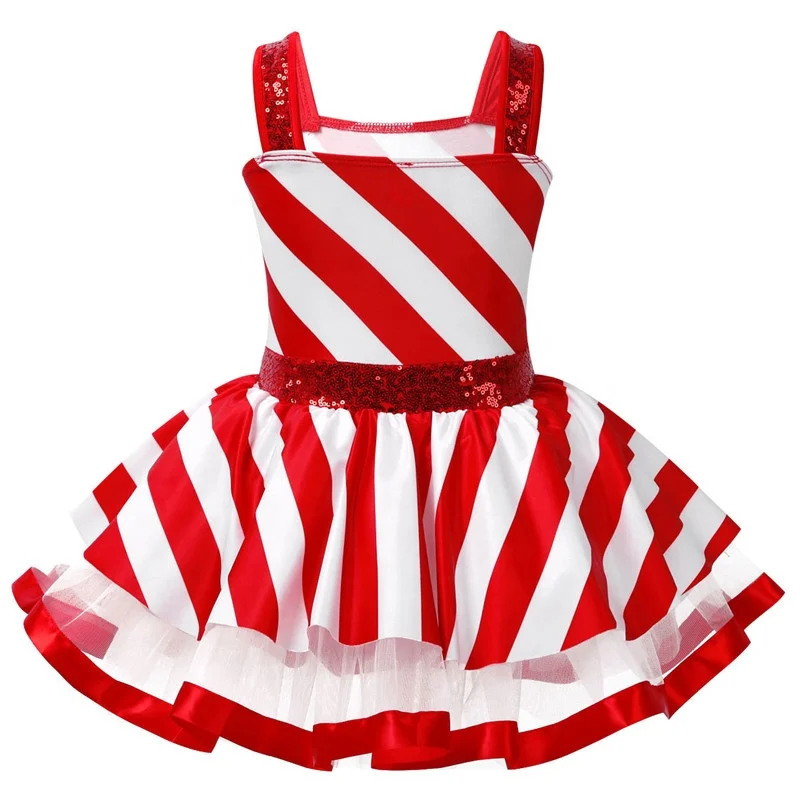 

iEFiEL Kids Girls Fashion Shiny Sequins Striped Figure Ice Skating Dress Baton Twirling Tutu Leotard Christmas Dance Costume