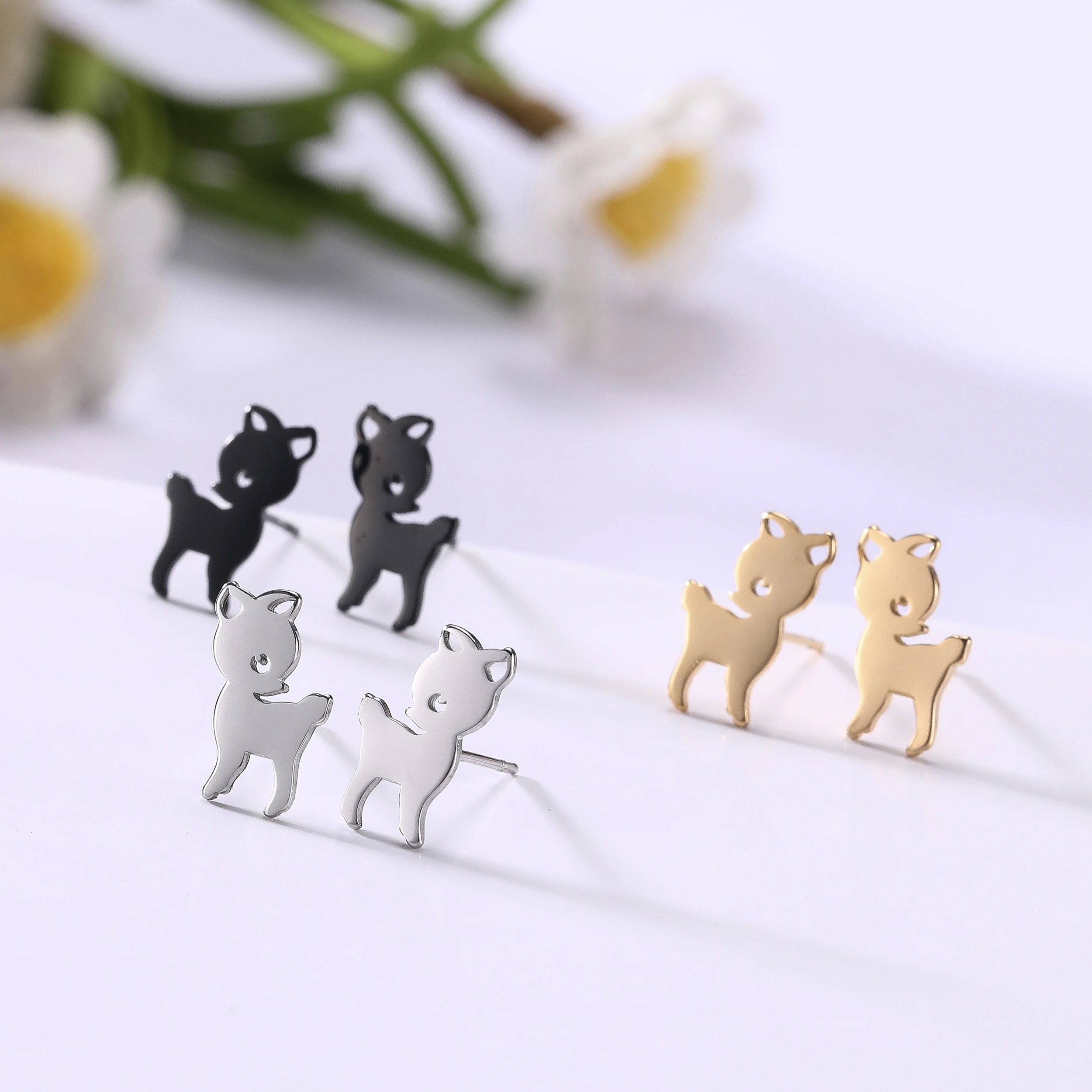 

Sheep Hedgehog Animal Stud Earring Stainless Steel Small Cute Women Earring Silver/Gold/Black New Year GIft Girls, Rose gold plated