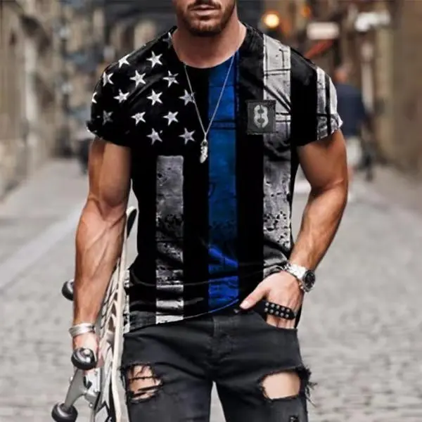 

2021 The Latest Fashion Summer Breathable American Flag Printed T-shirt For Men
