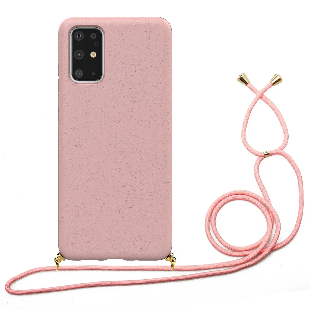 

2020 Hot Sell Eco-Friendly Soft TPU Wheat-Straw Biodegradable Crossbody Necklace Phone Case for Samsung S20, Black,red,pink,blue,yellow