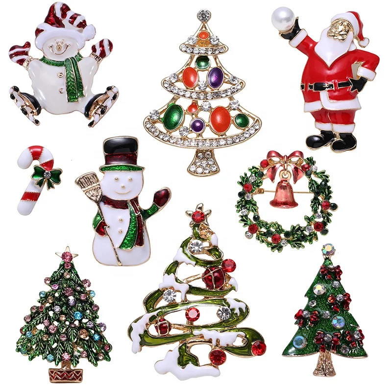 

XILIANGFEIZI Fashion Rhinestone Enamel Holiday Gift Christmas Tree Snowman Pins Sets Women Cartoon Cute Christmas Brooches