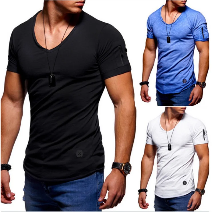 

Hot Sale 100% Cotton Manufacture V-neck Short Sleeve Man T-shirt Eco-friendly Breathable Male Short, Customized