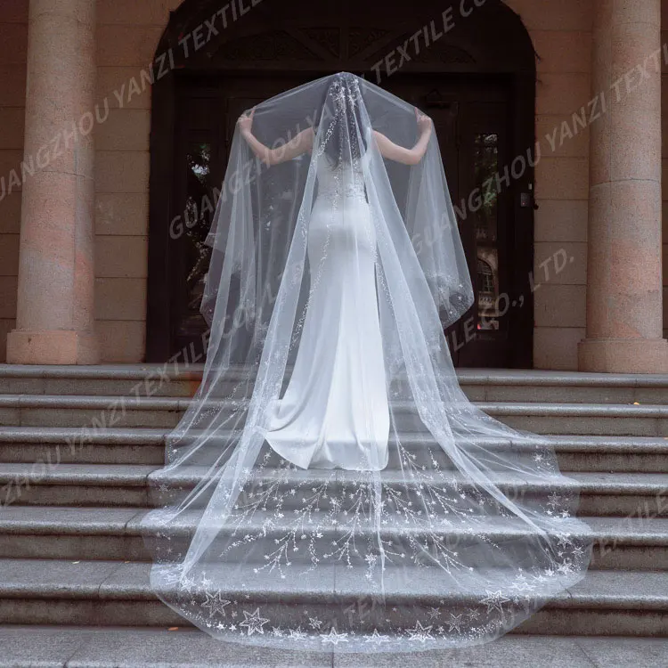 

2021 New Arrival wedding veils bridal 5 meters head decoration veil weddings dress wedding veil long, White