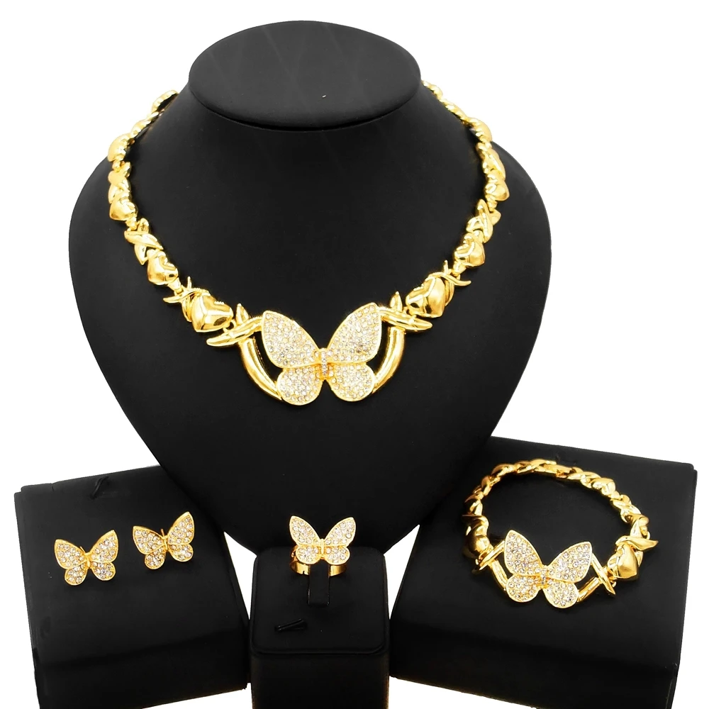

Yulaili Hugs and Kisses Luxury Big Butterfly Xoxo Necklace Set Jwelery Women Costume Indian Trendy Gold Filled Jewelry Set X0120
