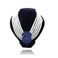 

Larger size Sorority Alphabet Zeta Phi Beta multilayer Elastic Pearl Necklace Jewelry