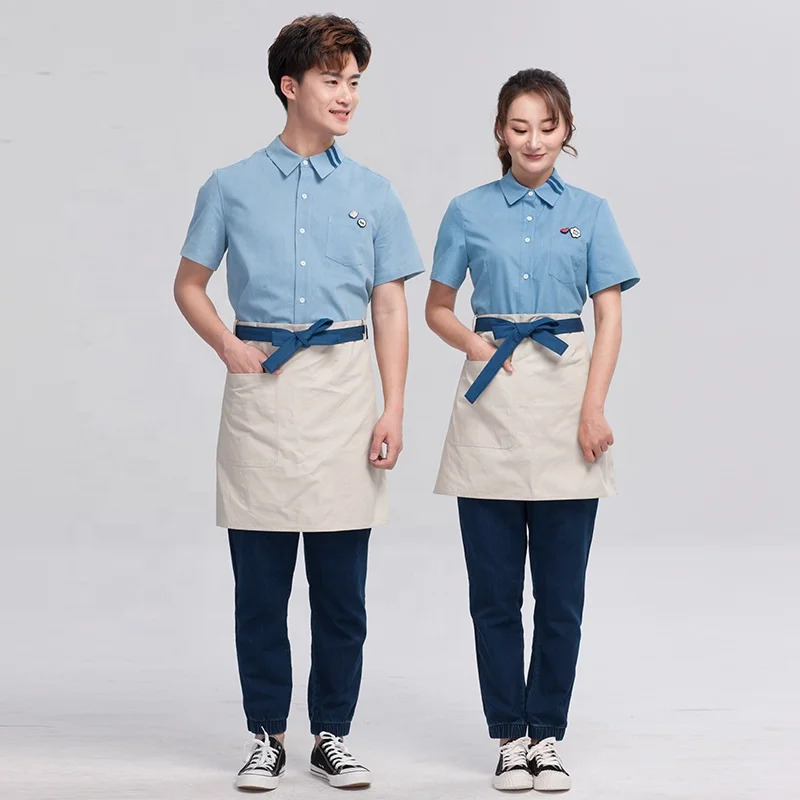 
wholesale TOP sale short sleeves restaurant uniforms designs waiter waitress uniform work shirts uniforme mesera 