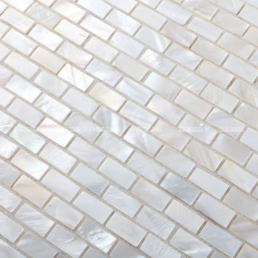 

10x20mm Strip White Natural Mother Of Pearl Sea Shell Wall Tile Mosaic Pattern For Hotel Kitchen Bathroom Project