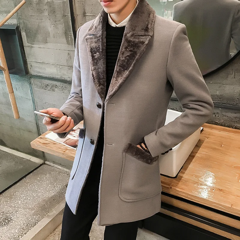 

2021 New Casual Windbreaker Fur Collar Jacket Men's Casual Warm Wool Coat Men's Jacket Korean pu coat, Different colors and support to customized