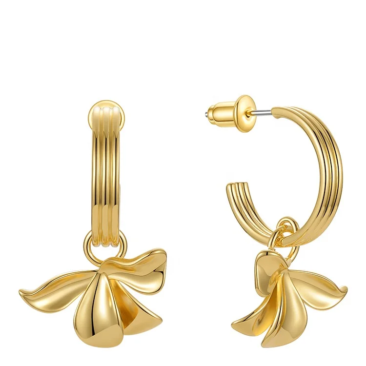 

Latest High Quality 18K Gold Plated Brass Jewelry C-Shaped Petal Dorp Flower Earrings E211282