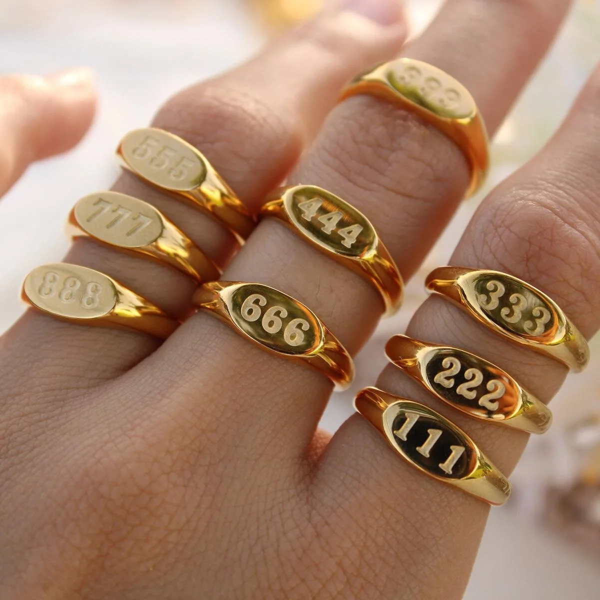 

Angel number ring 111-999 engraved numbers 18k gold stainless steel waterproof rings men women jewelry
