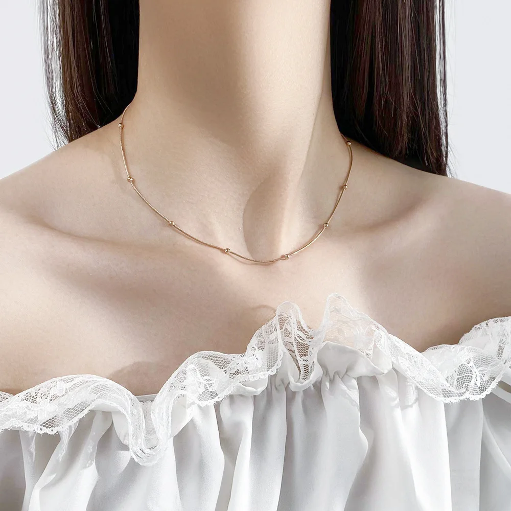 

Minimalist Simple Jewelry Stainless Steel Rose Gold Plating Mini Bead Snake Chain Necklace For Women Daily Wearing