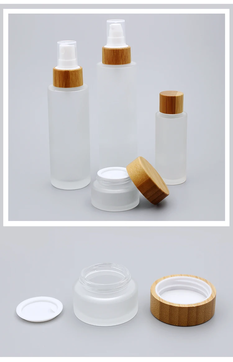 5g 15g 30g 50g  Glass Cream Jar Essential Oil Bottle Bamboo Cosmetic Packaging